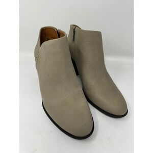 Lucky Brand Womens Taupe Grey Pebbled Leather Ankle Booties Zip Block Heel Sz 10